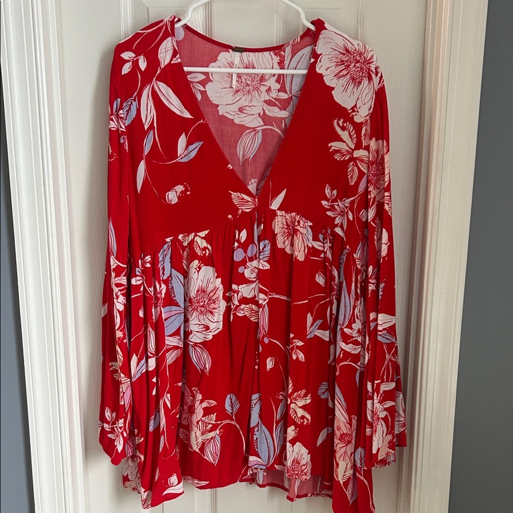 ⚜️ Free People Red Floral Boho Tunic Dress